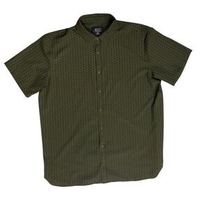 BYLT Premium Basics Riviera Short Sleeve Button Down Shirt XXL Olive Green Print